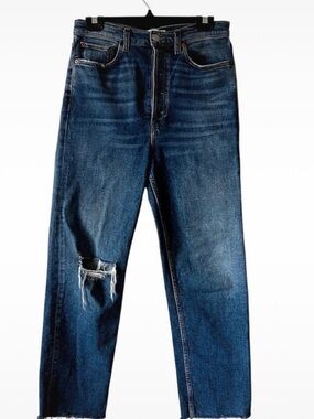 RE/DONE 70s Ultra High Rise Stove Pipe Jeans - Vintage Indigo Destroy - Size 28
